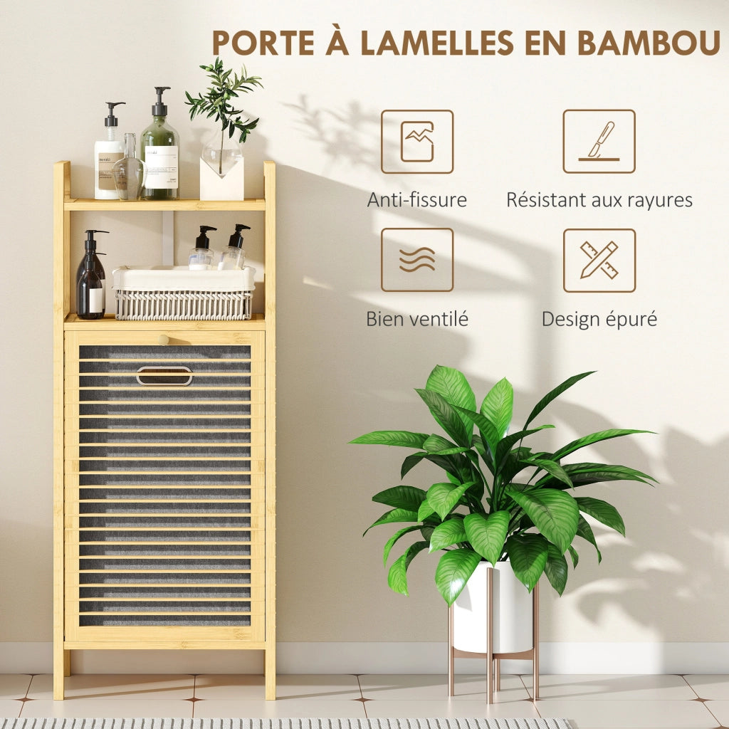 Mobiletto da bagno con cestino ¨C Minimal ¨C bamb¨´ naturale 40x30x95cm