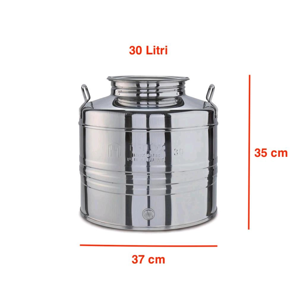 Contenitore Bidone Fusto In Acciaio Inox per Olio 30 Litri con Rubinetto e Supporto Portafusto