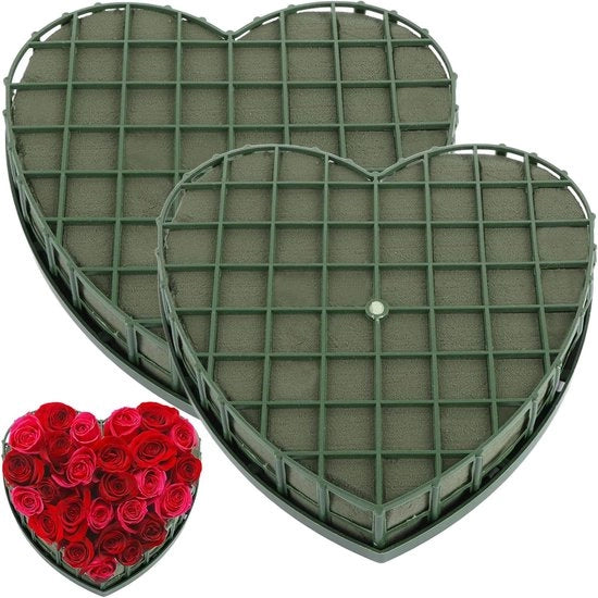 Tre pezzi di schiuma per fiori freschi - 30 cm e 20 cm - a forma di cuore - verde - hobby - matrimoni - compleanni - giardino