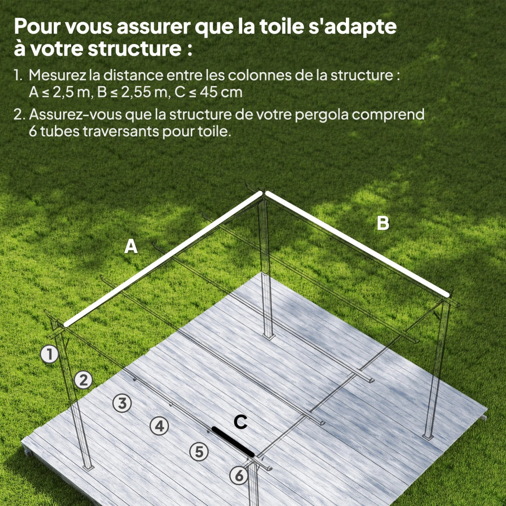 Tenda per Pergola Retrattile 3x3m ¨C zephmum ¨C 250x255cm Crema
