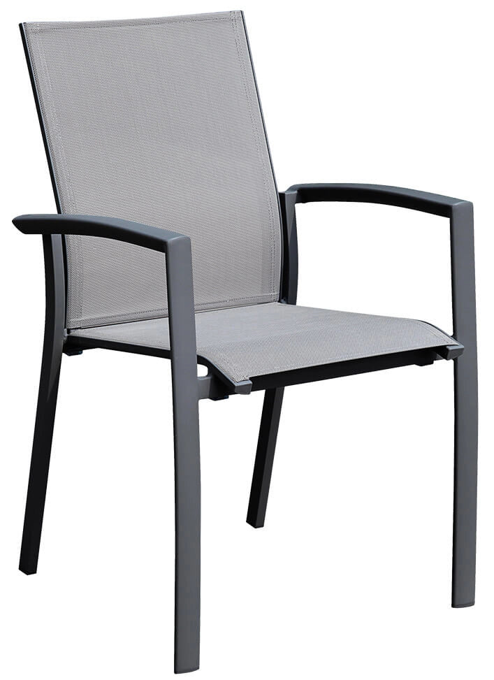 Sedia da Giardino con Braccioli in Alluminio e Textilene Antracite e Grigio Chiaro