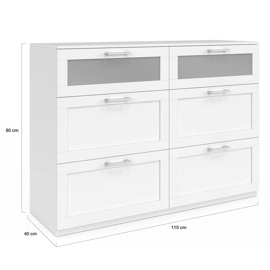 IDMarket - Cassettiera a 6 cassetti VITO 110 cm, legno bianco ed effetto smerigliato