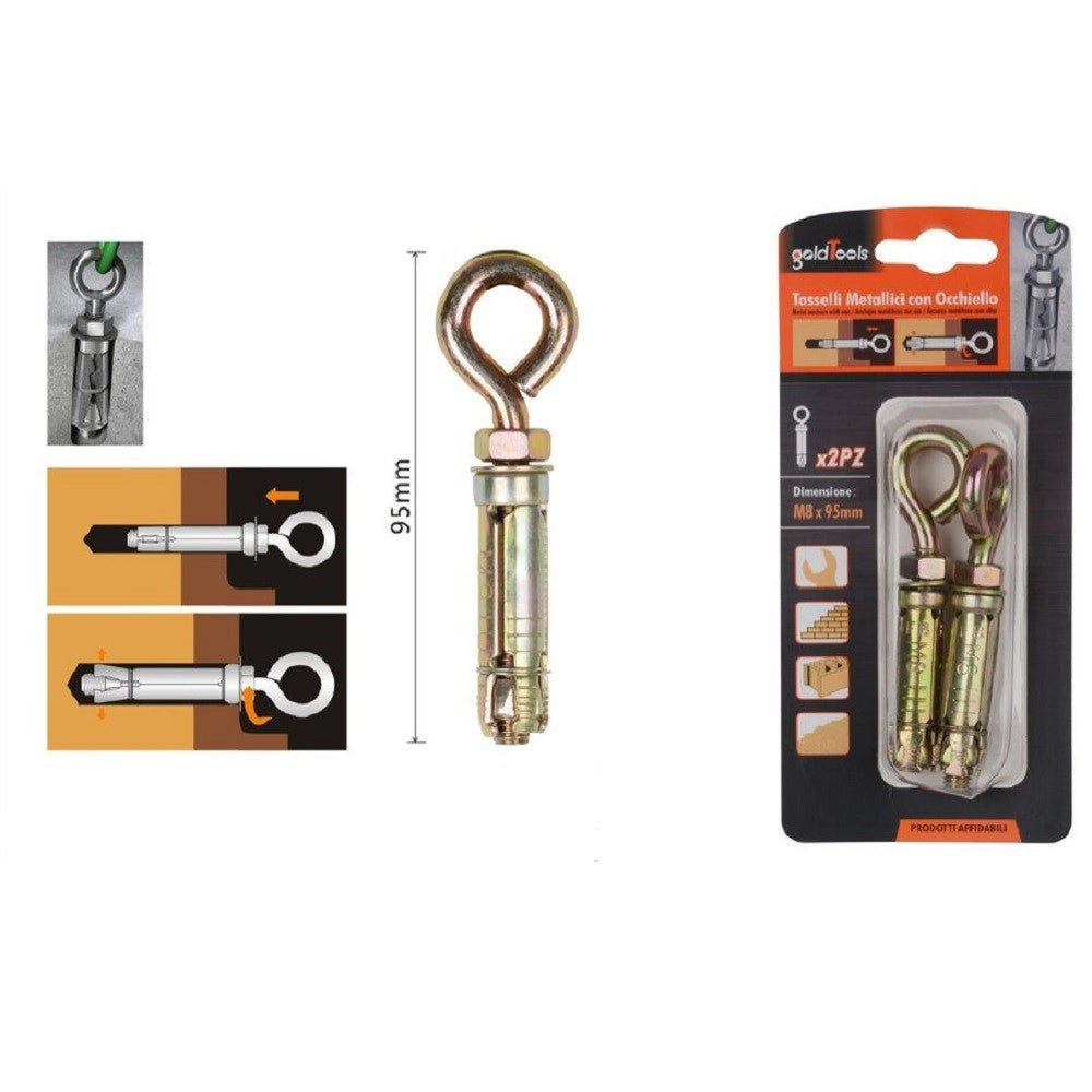 Trade Shop - Set 2pz Tasselli Metallici Occhiello Bulloni M8x95 Mm Accessori Minuteria 91049 -