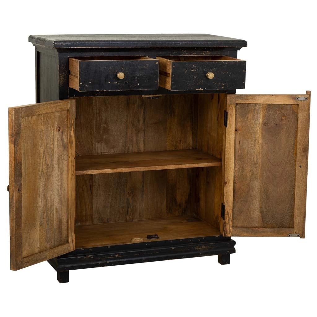 Mobile da ingresso in legno rifinito artigianalmente con 2 ante e 2 cassetti nero 85x40x100