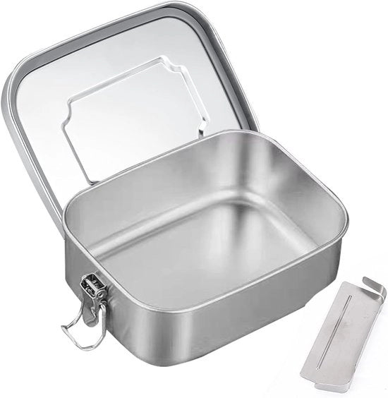 Bento Box RVS 1200ml con Divider Rimovibili, Contenitore di Cibo Infrangibile per Sandwich e Insalate, Ideale per Adulti e Bambini a Scuola