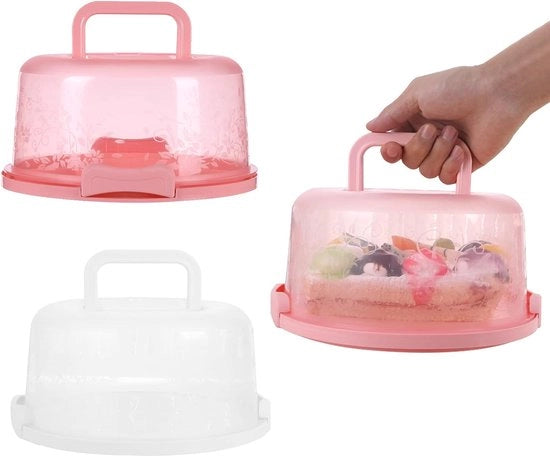 Taart e protezione, rotondo, 2 pezzi, contenitore da trasporto, taarta con manico, supporto per torta, materiale PP, supporto per torta, rosso e bianco, per il trasporto di torta, biscotti, cupcake, frutta, pizza, cibo, muffin.