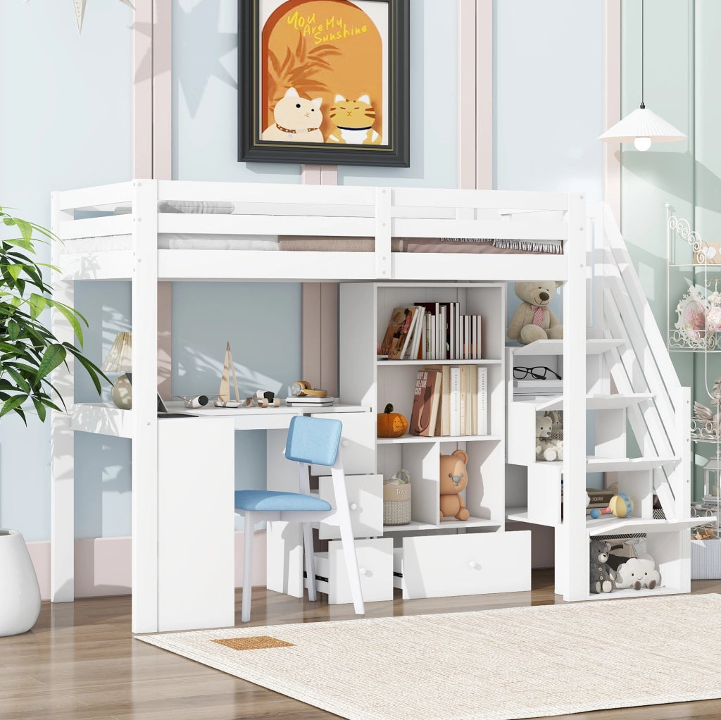 Letto a soppalco per bambini 90x200 cm con scrivania bianco