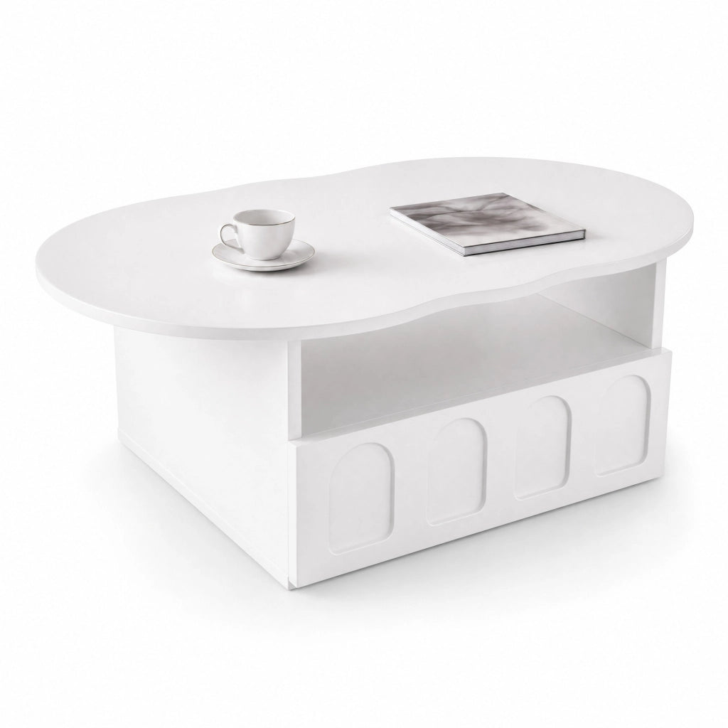 TAVOLINO DA SALOTTO a forma di nuvola 100x60x40,5 cm Bianco in pannello di truciolare
