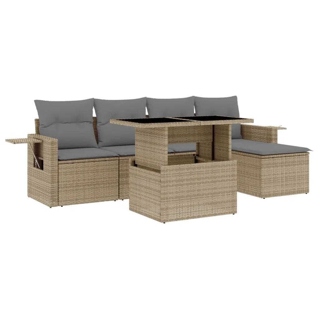 Set Divano da Giardino 6 pz con Cuscini Beige in Polyrattan