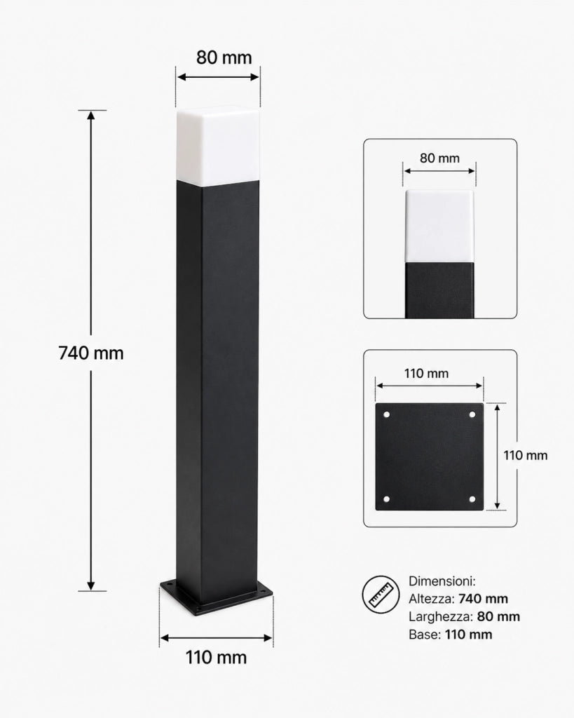 Lampioncino da Giardino E27 Nero 74 cm Paletto Luce Esterno Moderno per Vialetti e Ingressi Attacco E27 Alluminio Diffusore Opaco IP44