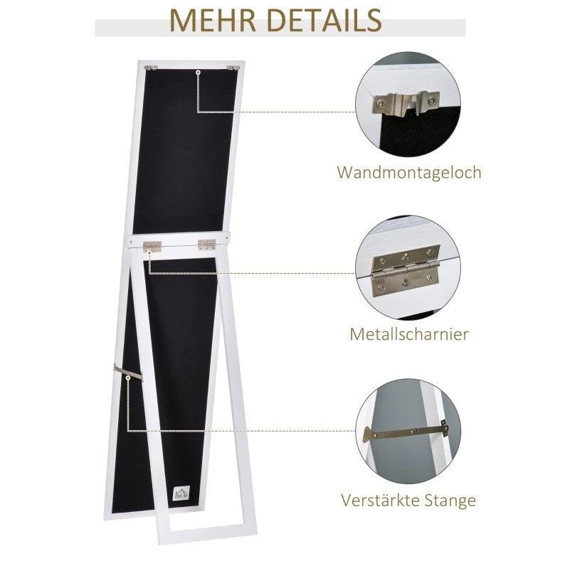 Specchio da terra ULEVR 37x37x154 cm, installazione a parete o freestanding, cornice bianca in MDF