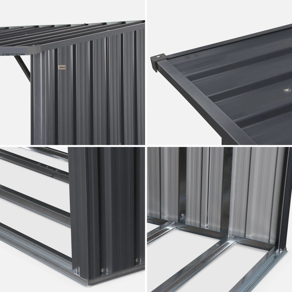 Capannone da giardino in acciaio zincato per legna, 80x215x155cm,