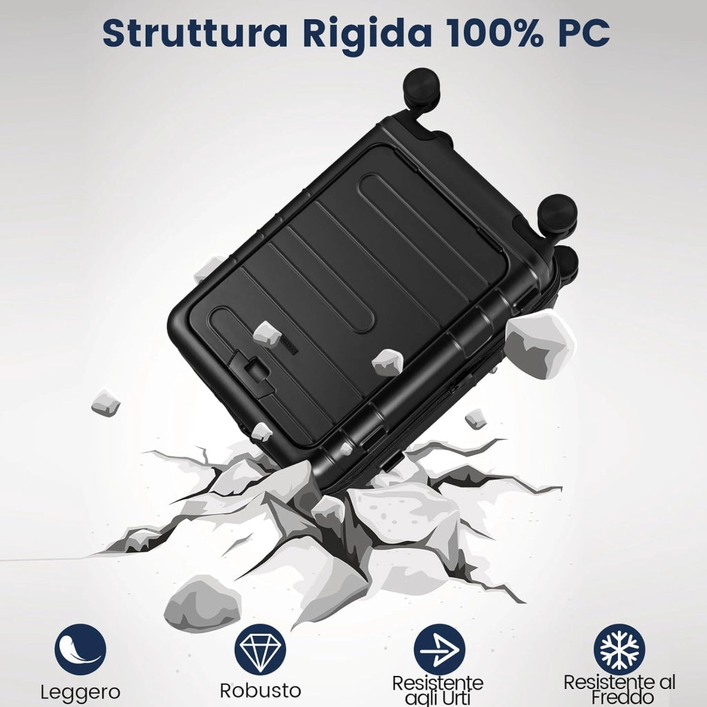 Valigia Bagaglio a Mano 20" con Tasca Frontale, Porta USB, Trolley Bagaglio a Mano con Serratura, Ruote Girevoli, Manico Regolabile (Senza Beauty + Nero)