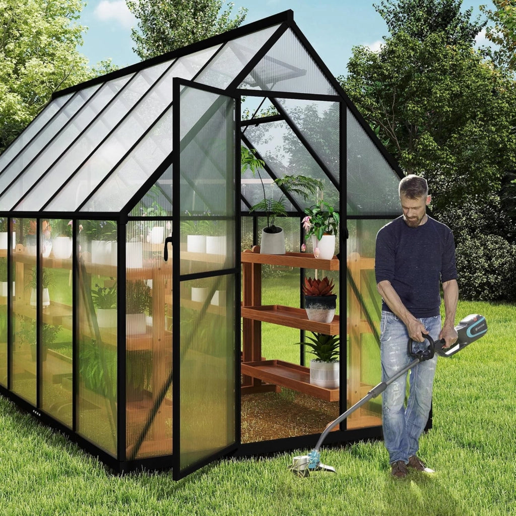 Serra da giardino in alluminio, con base da 6 cm e piastra in policarbonato da 4 mm, per pomodori, da giardino, resistente ai raggi UV, resistente alle intemperie, per il giardino, 340 x 180 x