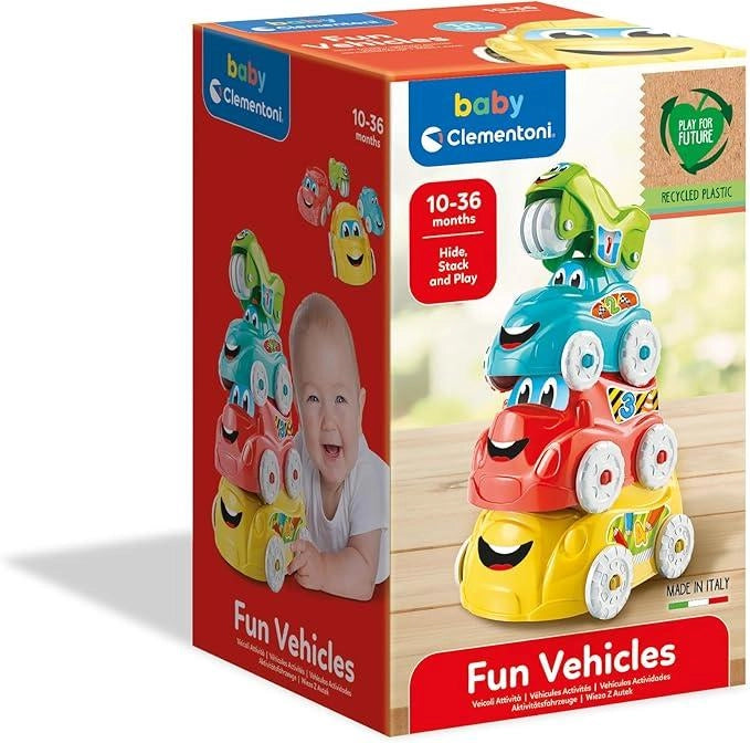 Veicoli Attivita, Macchinine per Bambini , Gioco Prima Infanzia Made in Italy, Play For Future, 4 Mezzi Impilabili per S