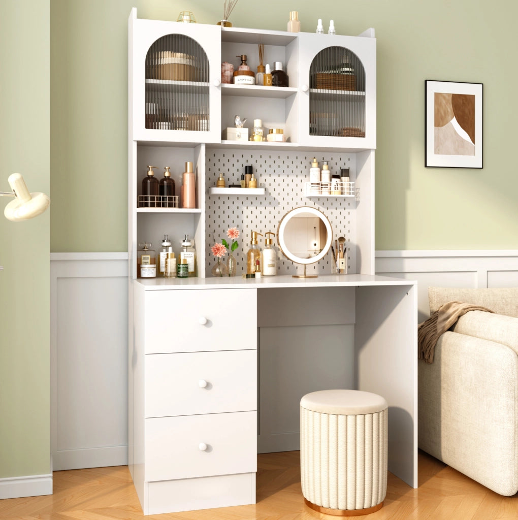 Scrivania multifunzionale con armadio e libreria integrati 100x55x180 cm; bianca in MDF