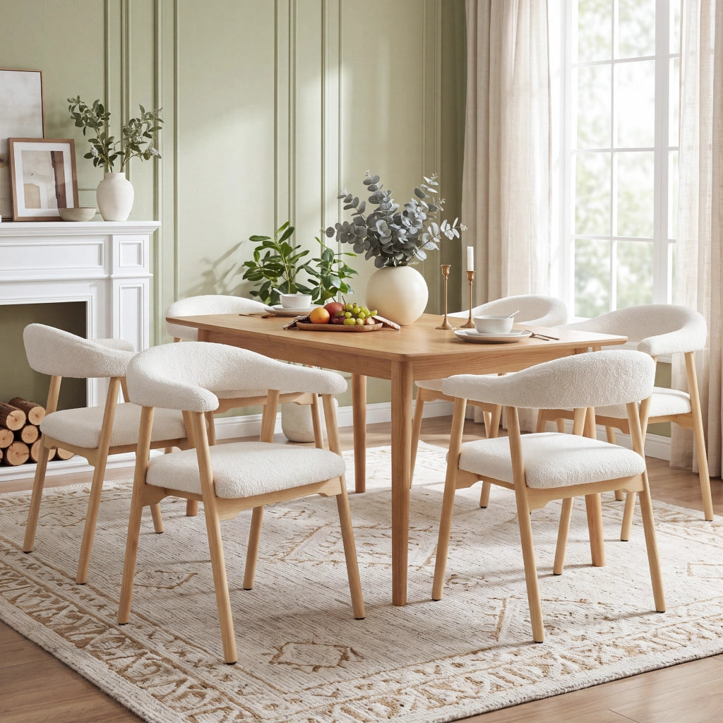 SEDIA da pranzo Set da 4 pezzi Bouclé e legno massello Naturale