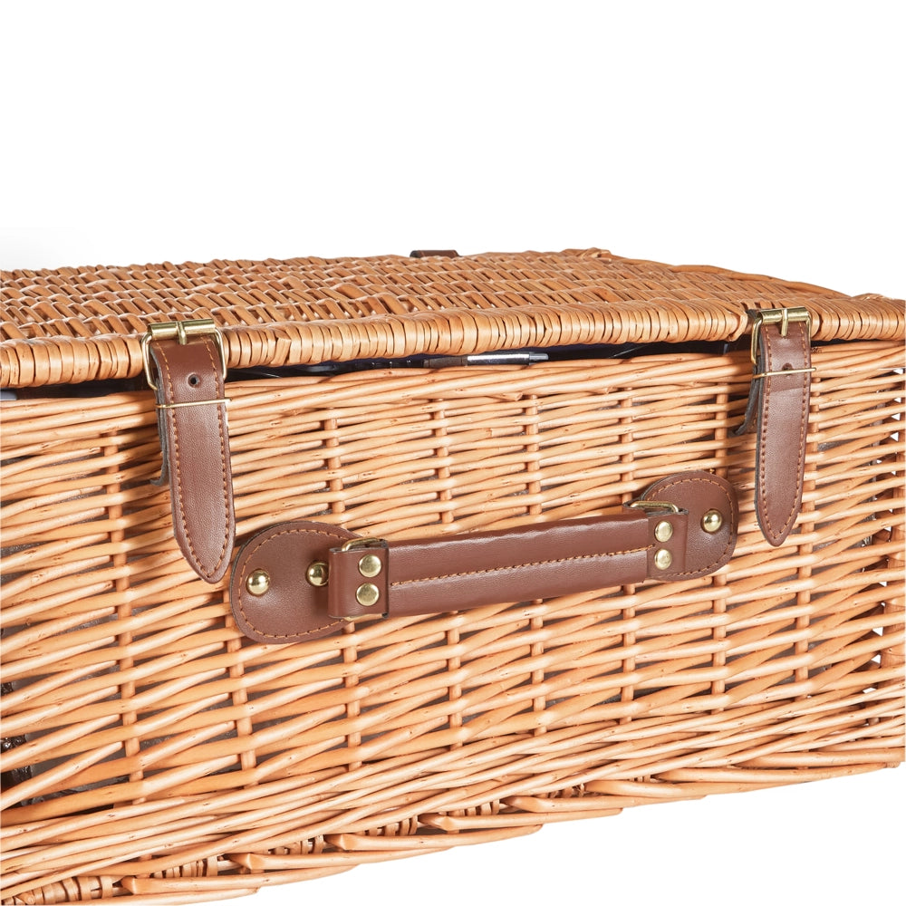 Cesto da picnic per 4 persone in vimini naturale e grigio con set di posate, piatti, bicchieri da vino e borsa termica con cavatappi Coperta inclusa Finitura