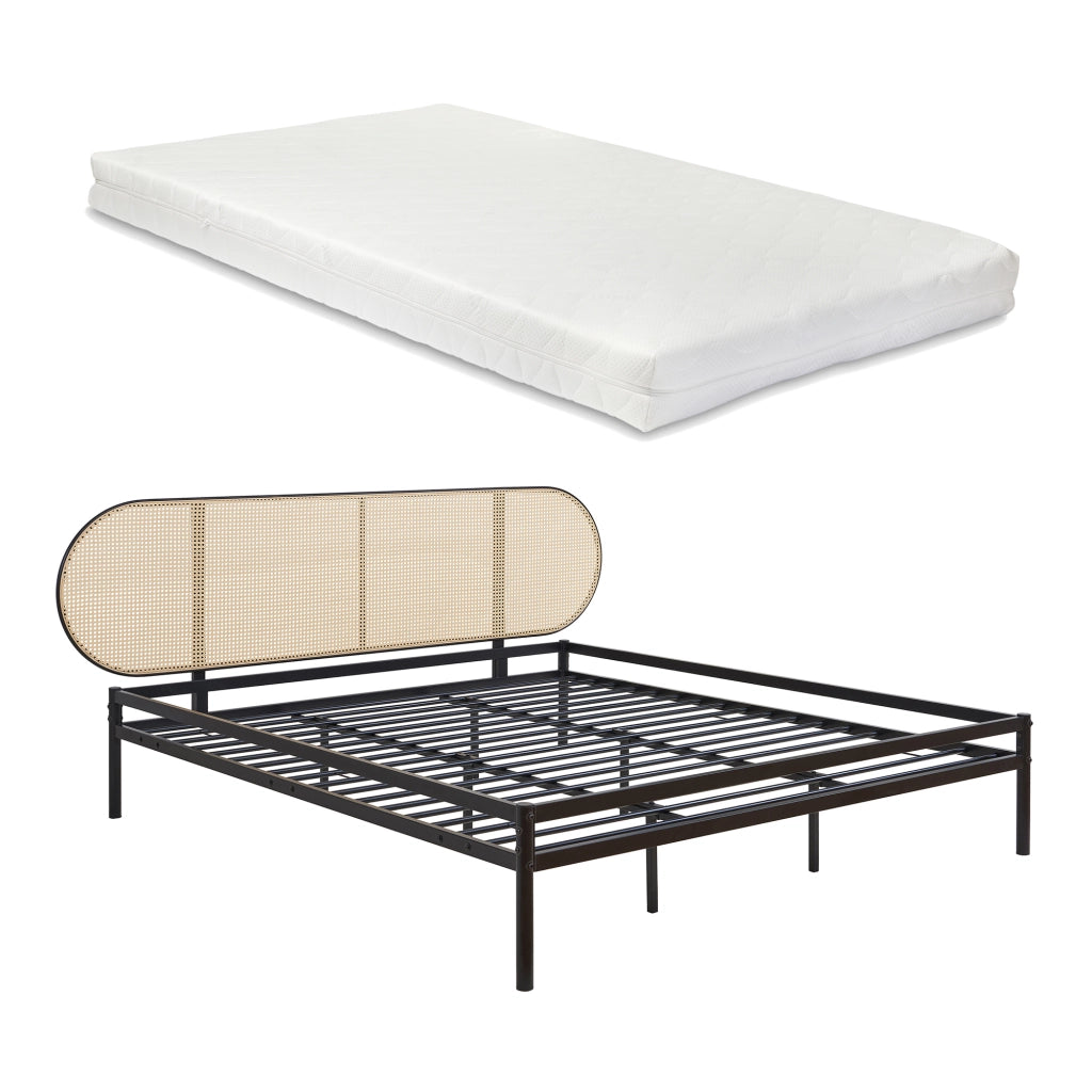 Letto Matrimoniale Linköping con Materasso 180x200 cm e Testiera Ovale Effetto Rattan [en.casa]