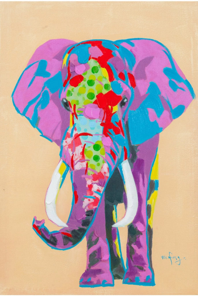 Biscottini Quadro olio su tela dipinto a mano ELEFANTE MULTICOLOR 60x3x90 dare tocco