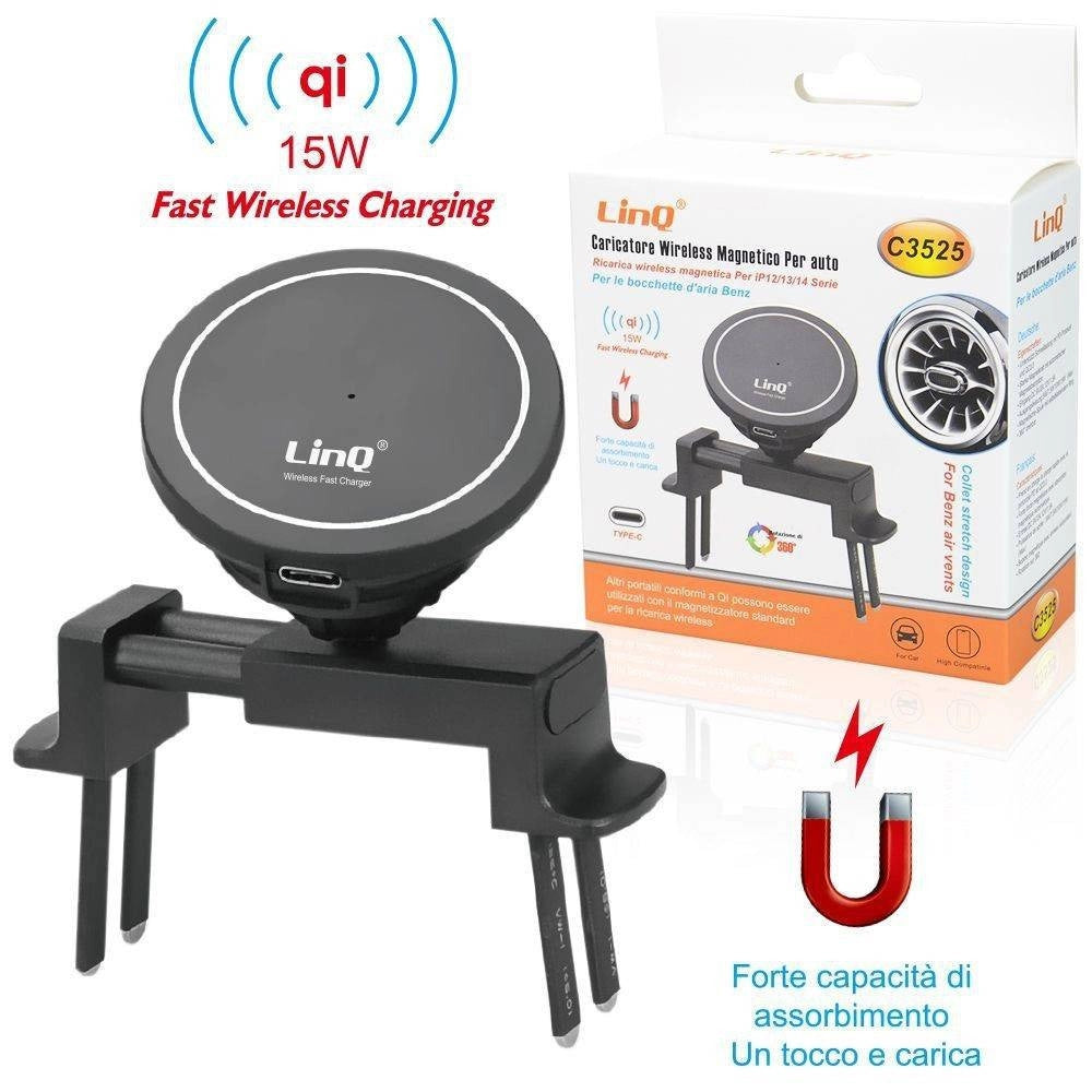 Trade Shop - Caricabatteria Wireless Magnetico Per Auto Presa Aria Mercedes Benz Qi 15w C3525 -