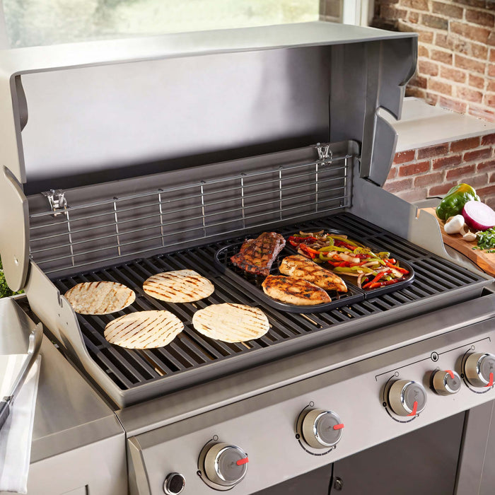 Griglia in ghisa per camino 30 x 44,5 cm, griglia in ghisa per barbecue a carbone e a gas, piastra in ghisa per carne, pesce, verdure