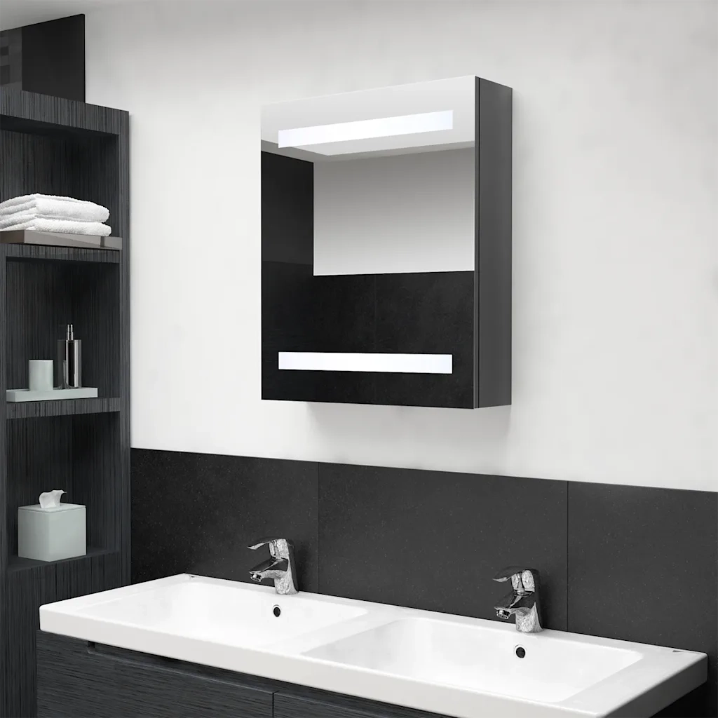 Armadietto Bagno con Specchio e LED-Mobile bagno con specchio Grigio Lucido 50x14x60 cm