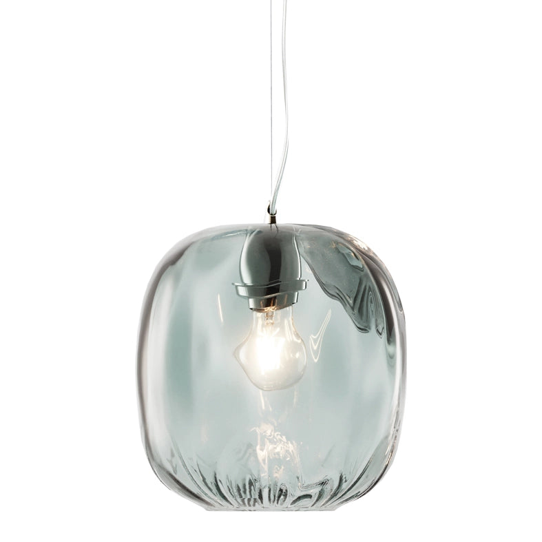 OBAN Sospensione in Vetro Soffiato Petrolio E27 IP20 - Lampada di Design con Diffusore Artigianale - Struttura Elegante per Interni