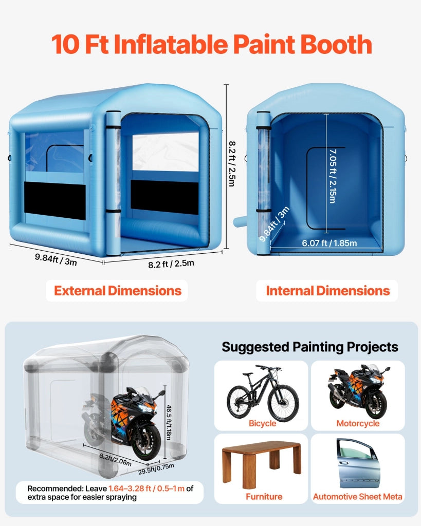 Cabina di Verniciatura Gonfiabile 3 x 2,5 x 2,5 m con Ventilatore 550W Tenda per Vernice a Spruzzo in Tessuto Oxford Blu per Fai da Te