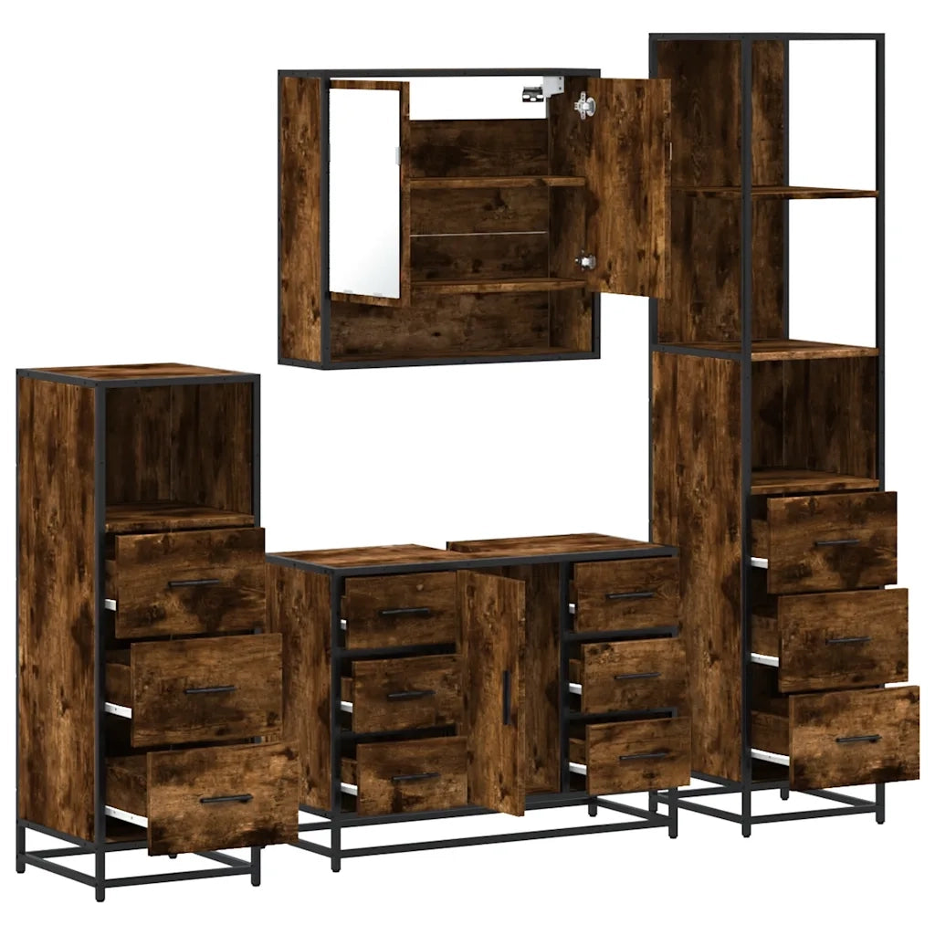 Set Mobili da Bagno 4 pz Rovere Fumo in Legno Multistrato 3301292
