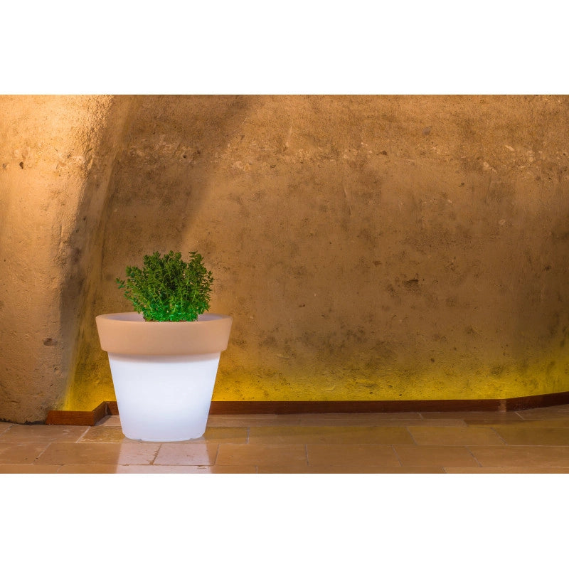 Vaso luminoso moderno di design Ø80 H70 in polimero resistente con LED bianco per interno ed esterno - Made in Italy - Monacis
