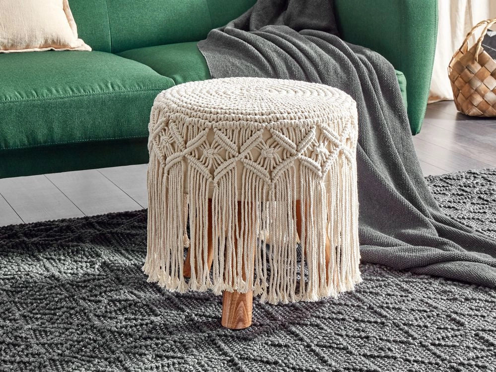 Sgabello cotone macramè beige fatto a mano boho camera da letto soggiorno cameretta