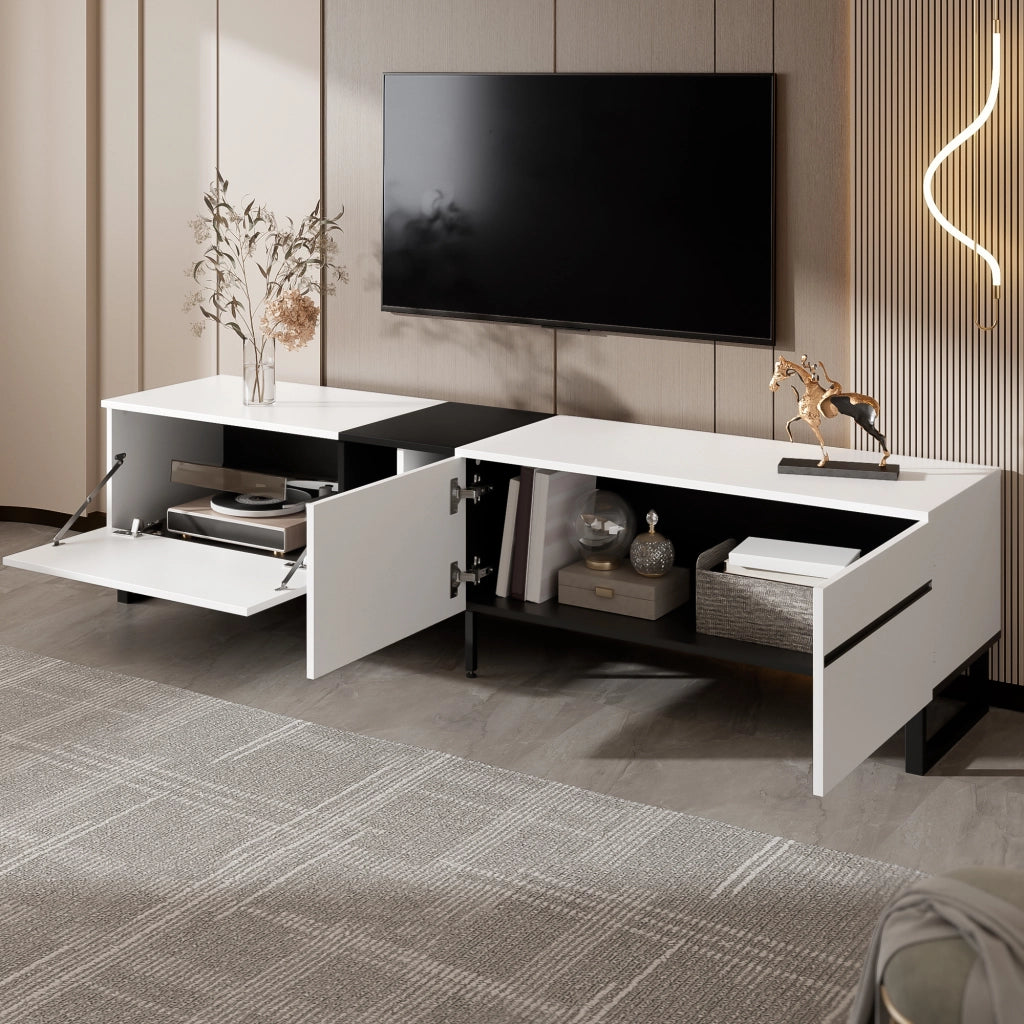 Mobile TV con 2 Ante; 1 Vano a Ribalta e Vano Aperto; Stile Minimalista; per Soggiorno; 180??38??45 cm; Bianco