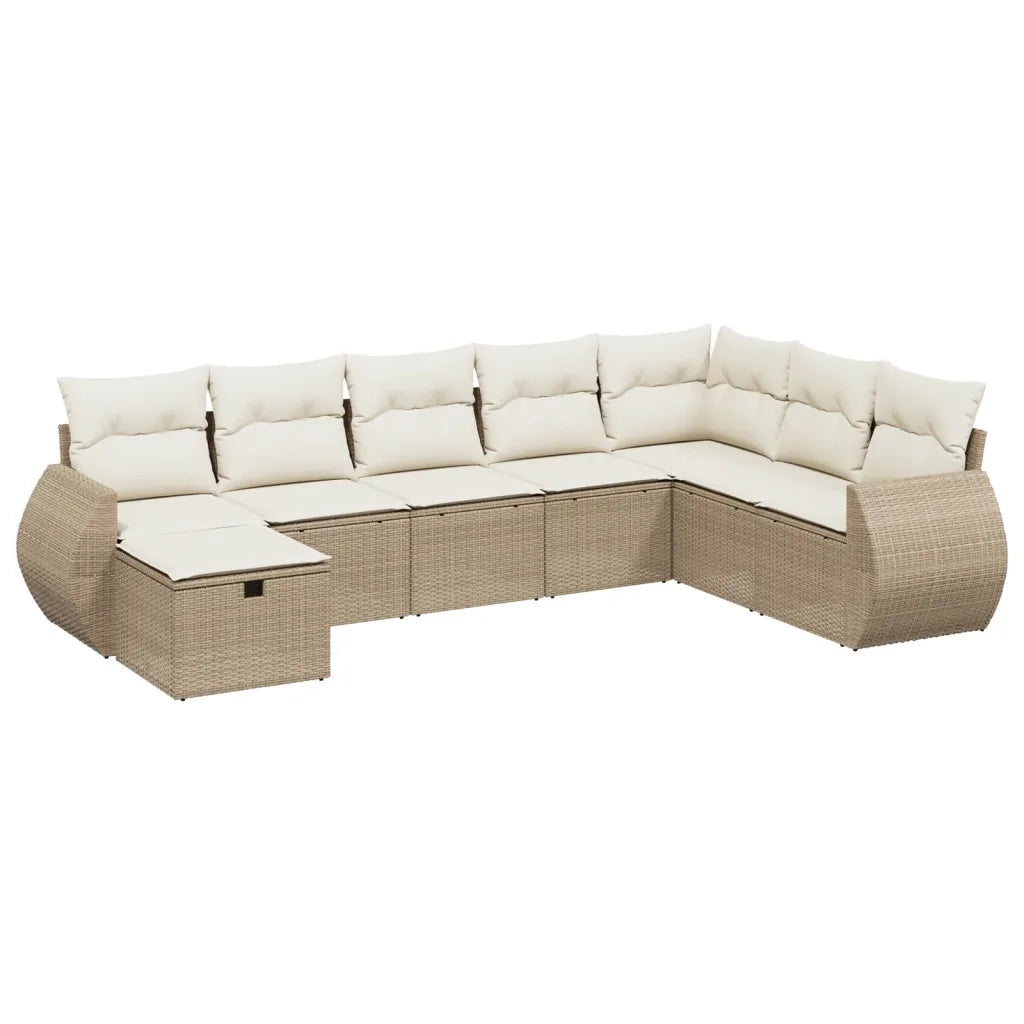 Set Divano da Giardino 8 pz con Cuscini Beige in Polyrattan