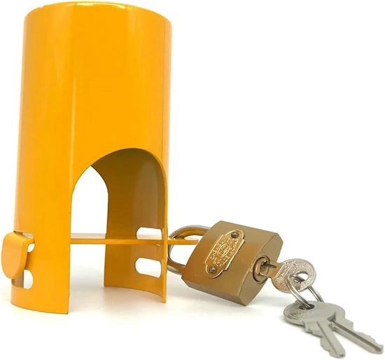 Serpentino isolato per giardino con contenitore chiusura e coperchio - Sistema di chiusura dell'acqua esterno a risparmio d'acqua - Prevenzione di utilizzo non autorizzato e vandalismo facile da installare - giallo - protezione contro la furto