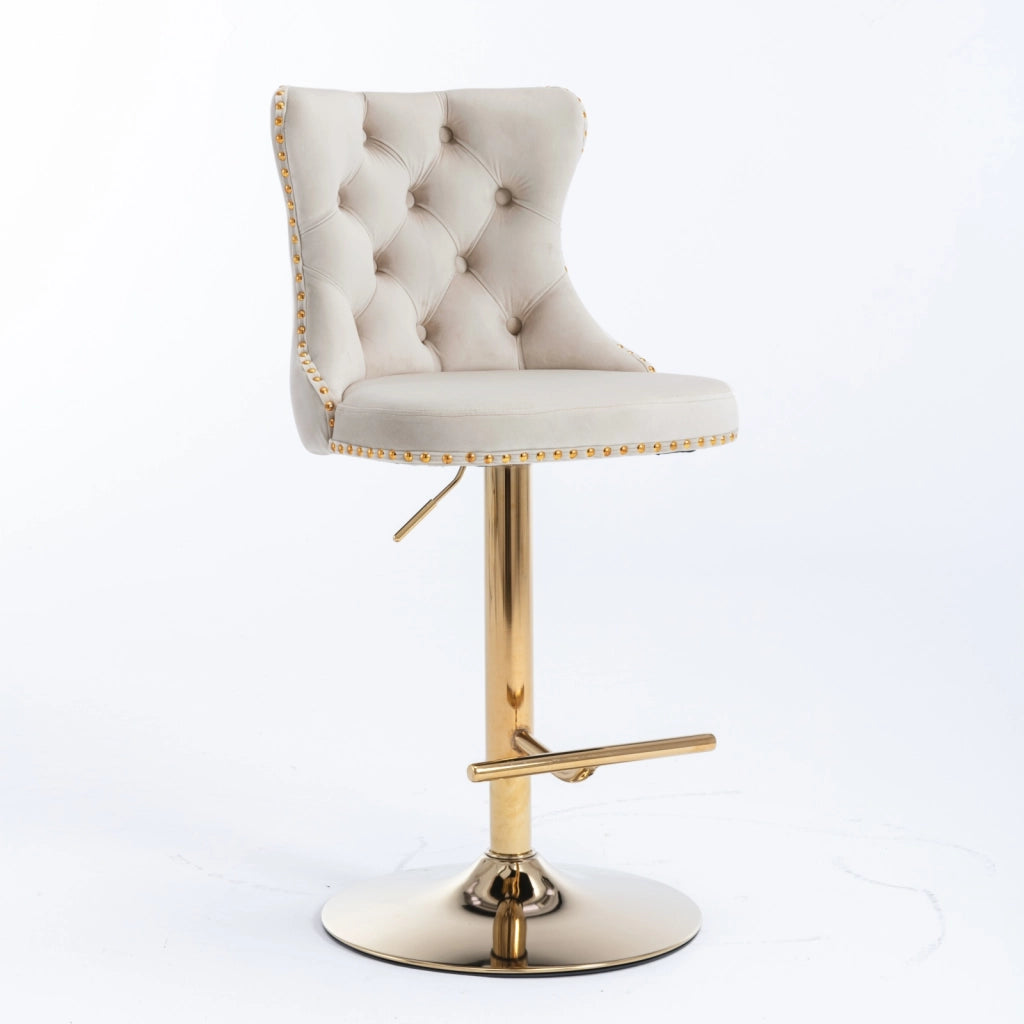Set sgabelli da bar girevoli velluto beige ¨C Minimal ¨C base oro altezza regolabile 63,5-83,8 cm
