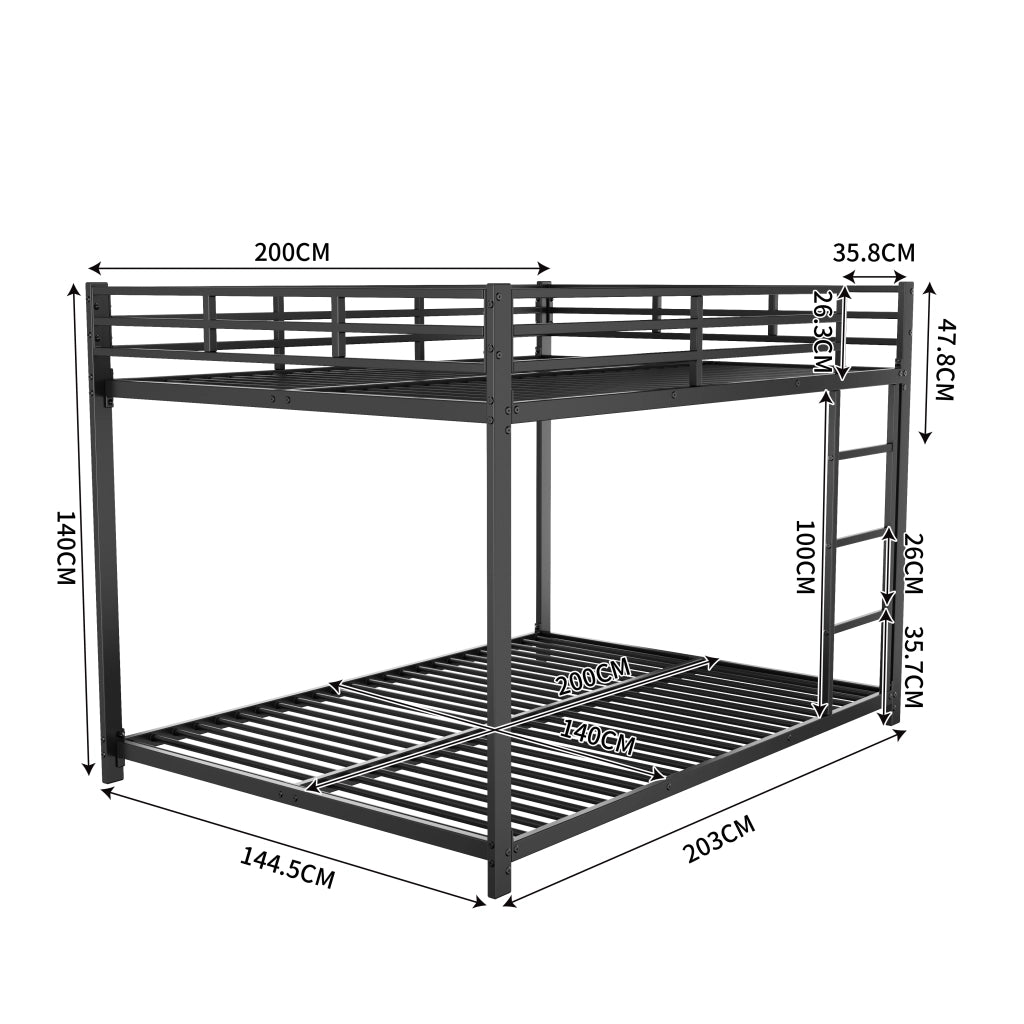 Letto a Castello Letto Matrimoniale 140×200 cm con Sponde di Sicurezza; senza Materasso; in Metallo; Nero