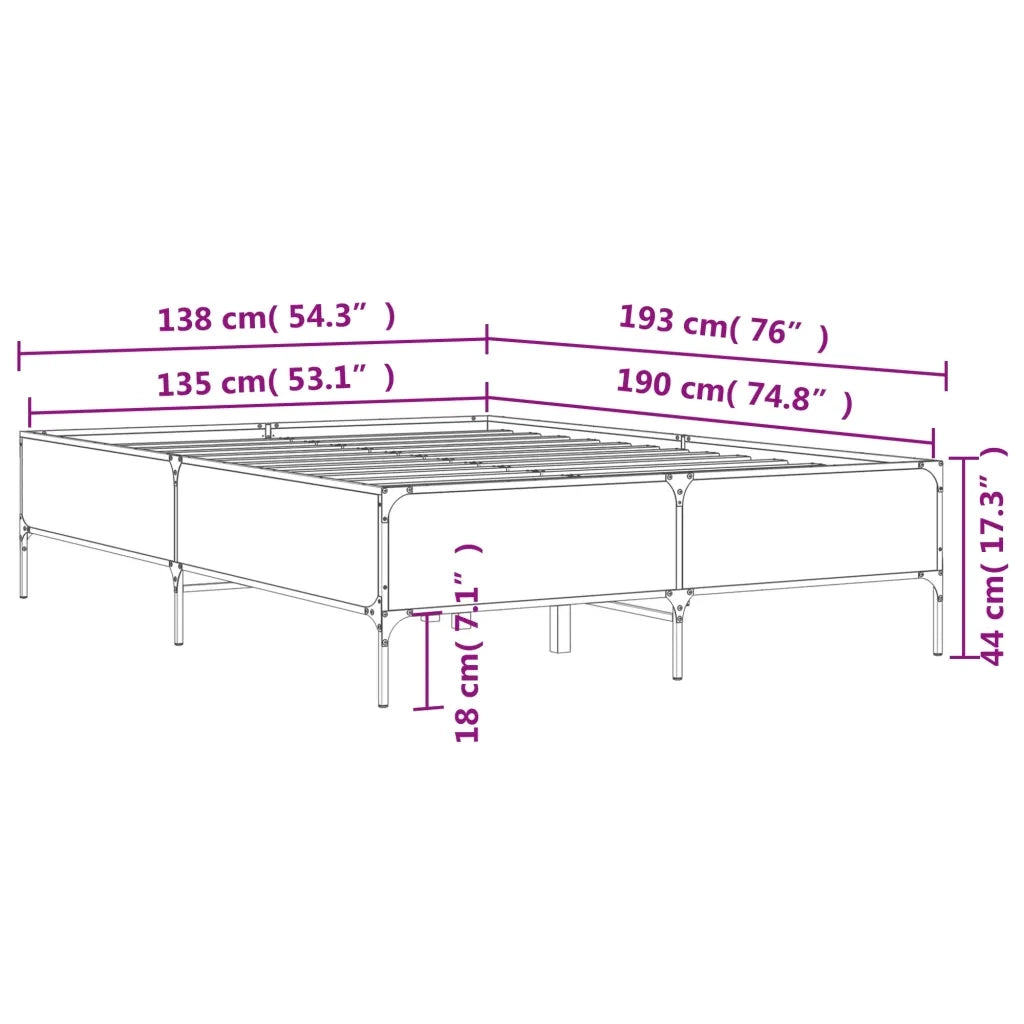 Giroletto-Struttura Letto Rovere Marrone 135x190cm in Legno Multistrato Metallo 330010