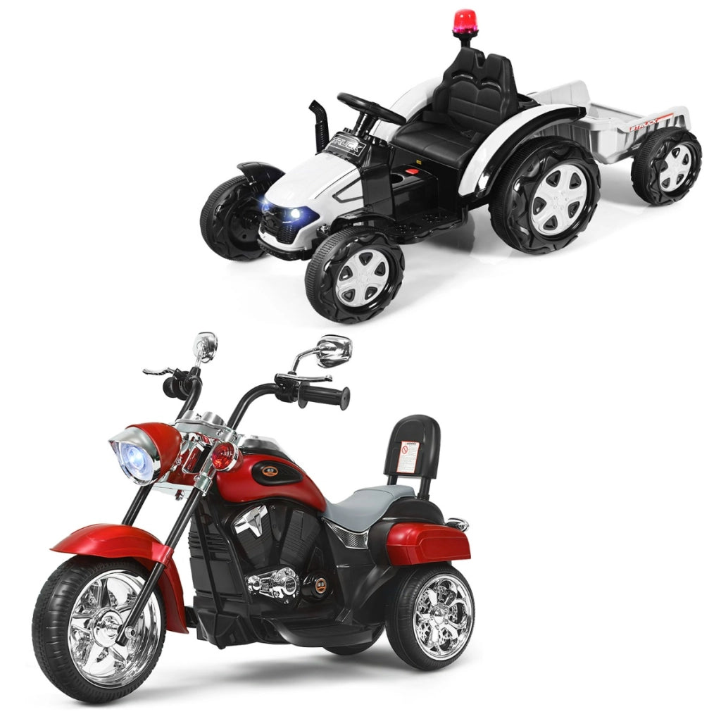 Moto in stile chopper per bambini e trattore elettrico per bambini-Moto cavalcabile alimentata a batteria e trattore giocattolo