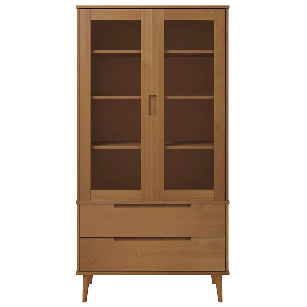 Vetrina in stile scandinavo con ampio spazio di archiviazione 90 x 35 x 175 cm realizzata in legno massello di pino marrone 02_0057607