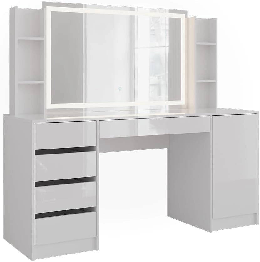 Tavolo da toeletta Sherry, Bianco/bianco lucido, 158.2 cm 4 parti