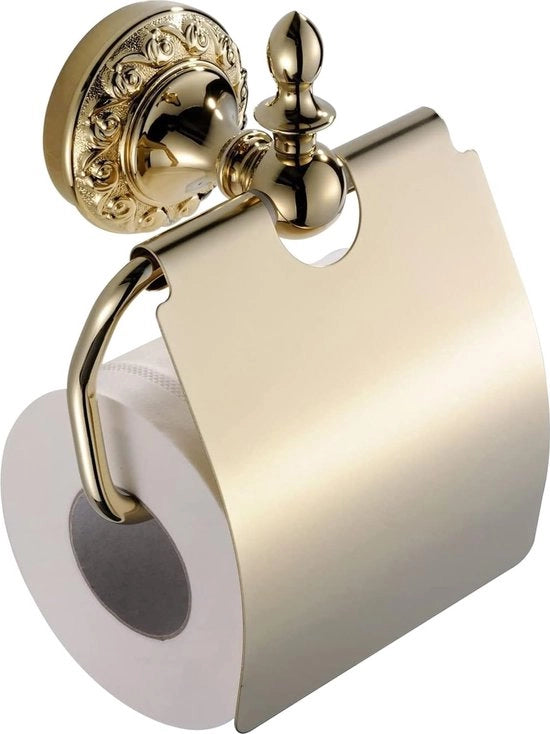 Houder per carta igienica, dorato, fissaggio a parete, fissaggio a parete, houder carta igienica con coperchio, ottone per forare