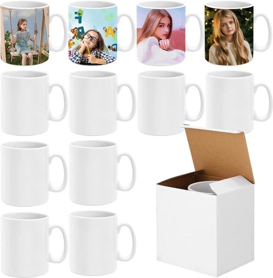 Set di 12 tazze per sublimazione in ceramica bianca 325 ml