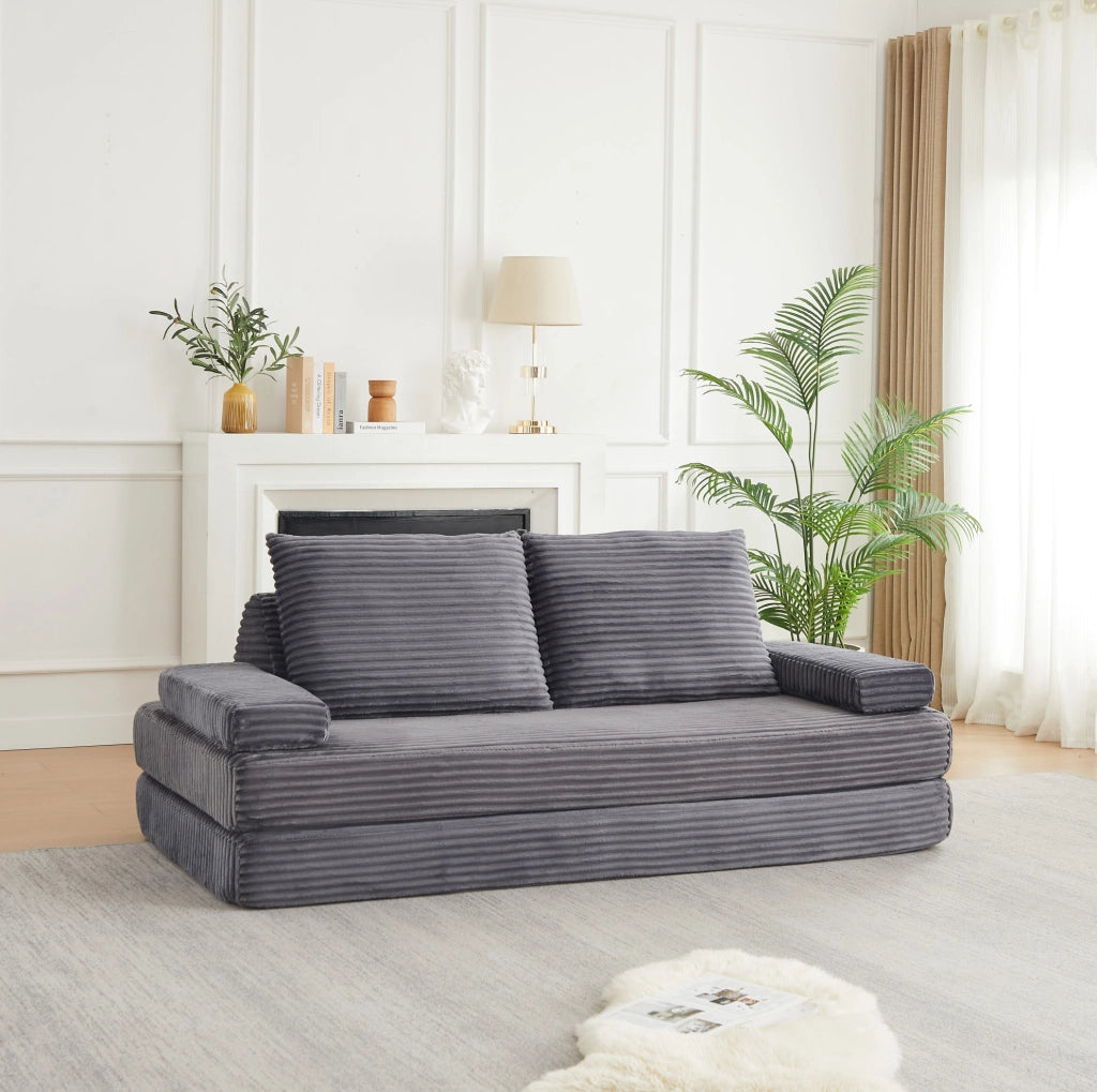Sofa modulare in velluto 211 cm con schienali triangolari e braccioli regolabili, divano e letto combinati