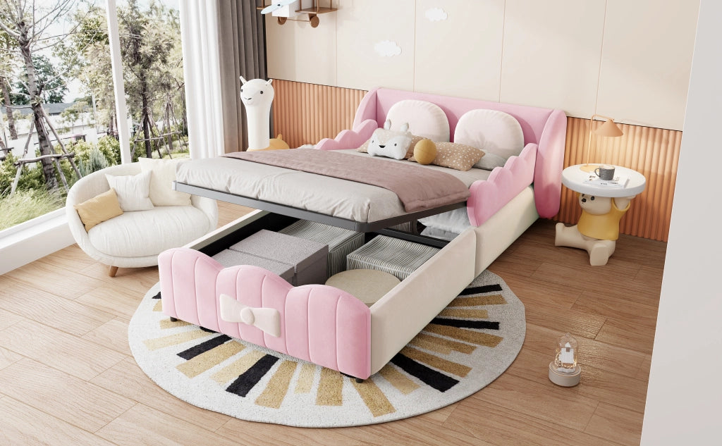 letto per bambini velluto rosa 90 x 200 cm