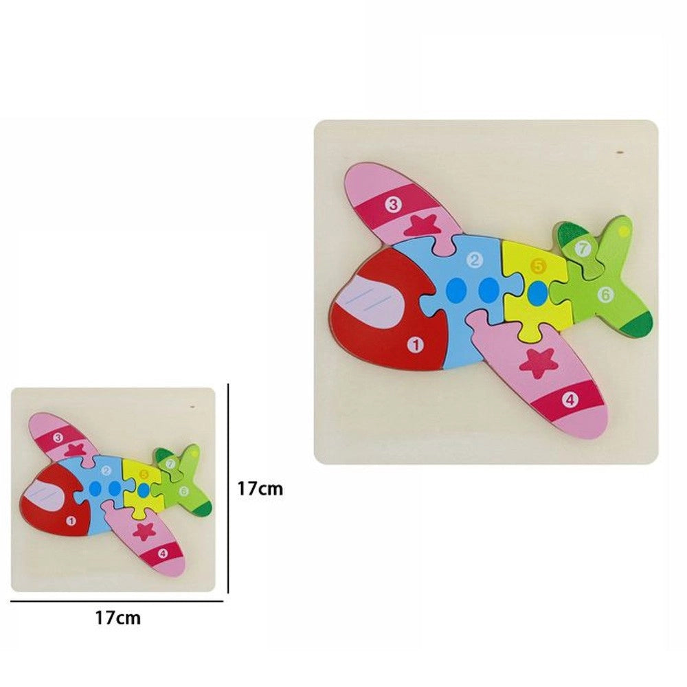 Trade Shop - Puzzle 3d Blocchi Legno Forma Aereo Educativo Colorato Gioco Bambini Aereoplano -