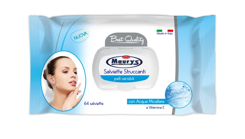 MAURY'S SALVIETTE DETERGENTI UMIDIFICATE STRUCCANTI 3IN1 64PZ PELLI SENSIBILI