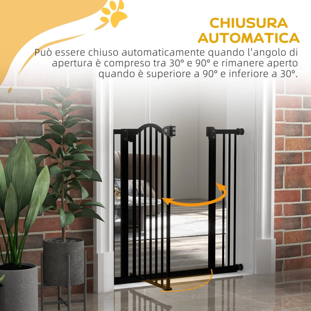 Cancelletto per Cani Estensibile 74-87x78 cm con 2 Blocchi e Chiusura Automatica in Metallo e Plastica Nero