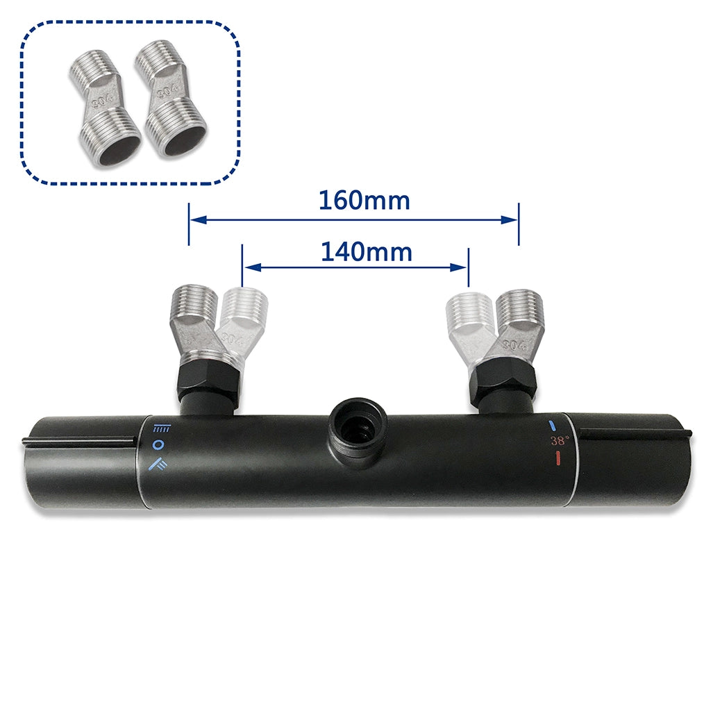 AICA Colonna doccia con miscelatore termostatico, rubinetto doccia cilindro 30x4.5cm, soffione doccia rotondo 25x25cm in acciaio inox nero
