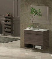 Mobile Bagno NEBARI Già Montato 1 cassetto, lavabo e specchio Frassino tea 100x45 cm